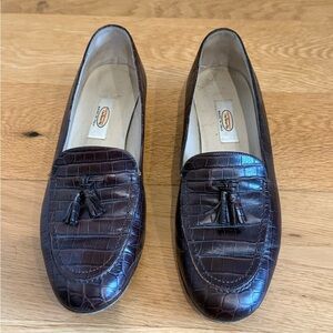 Talbots Made in Italy Brown Croc Embossed Leather Tassel Loafers Women's 8 M